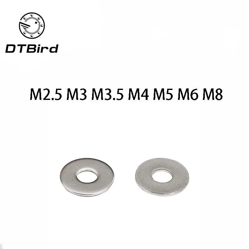 100 шт. DIN125 ISO7089 M1.6 M2 M2.5 M3 M3.5 M4 M5 M6 M8 304 Шайба для плоской машины из нержавеющей