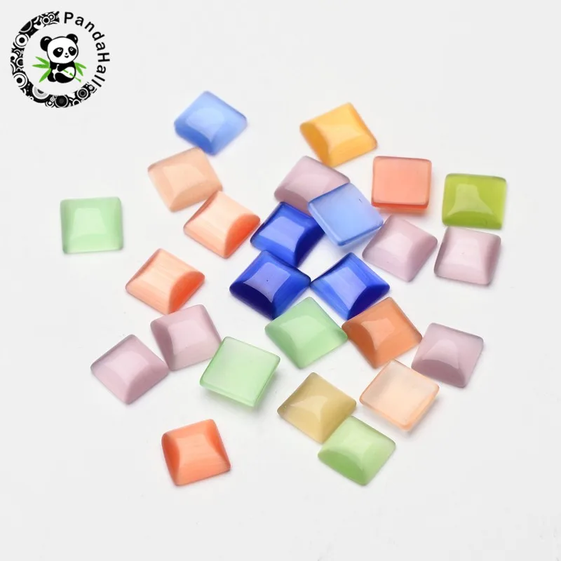 

50pcs Mixed Color Square Cat Eye Beads Cabochons, about 8mm wide, 8mm long. 2.5mm thick