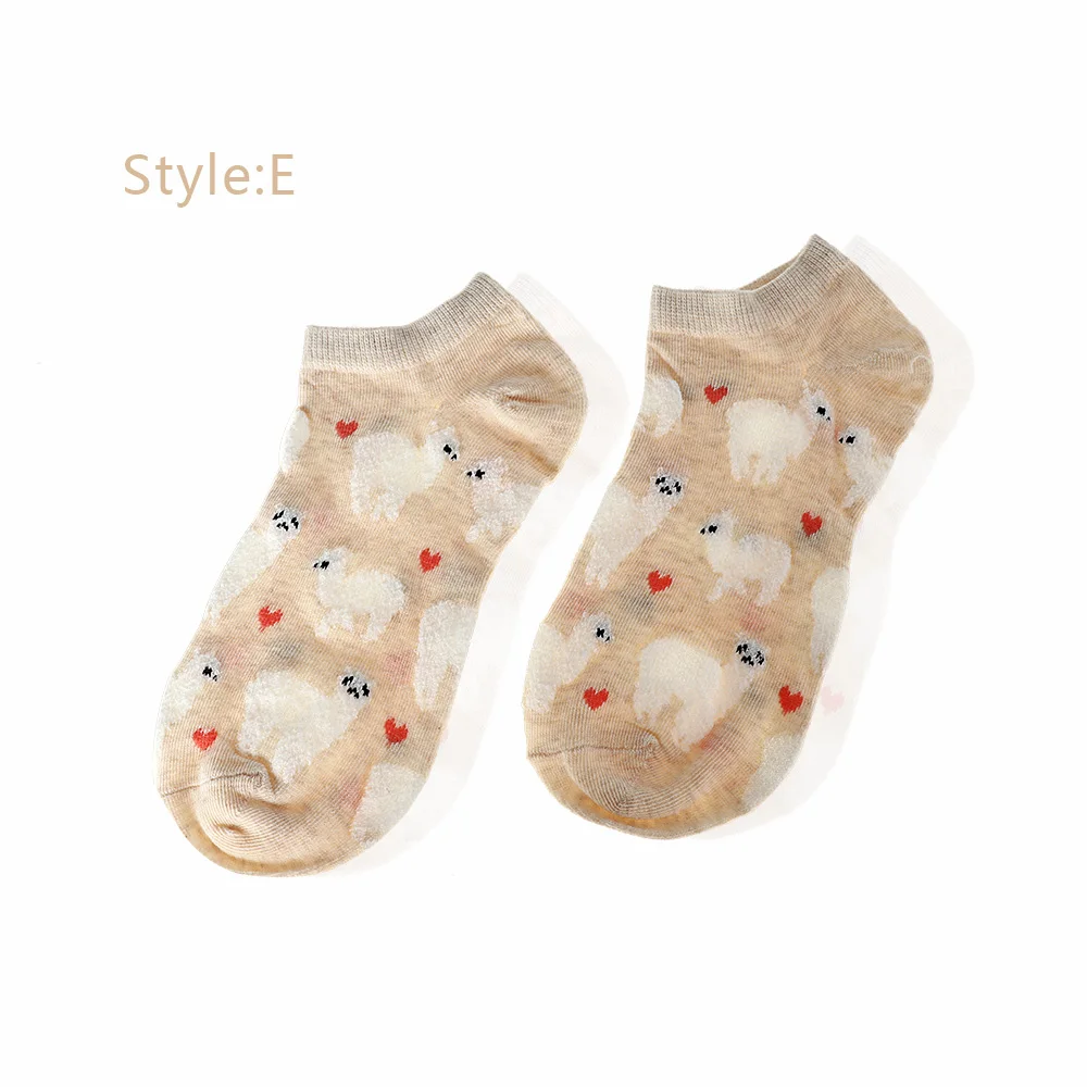 Novelty Women Alpaca Tube Socks Japanese Cute Women's Animal Cartoon boatsocks Spring Summer Cotton Socks - Цвет: beige