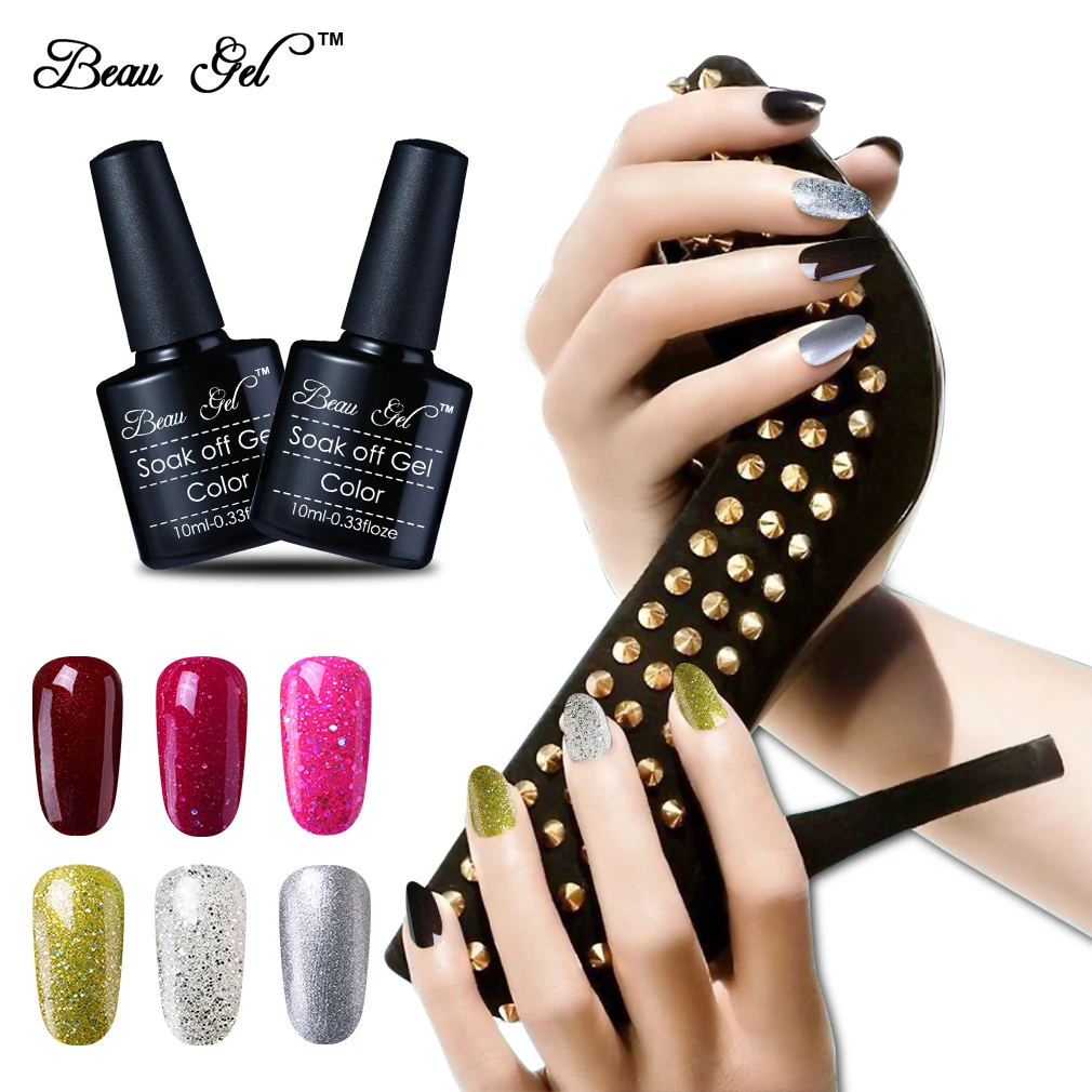 

BeauGel 10ml Sequins Gel Nail UV Gel Nail Polish Soak Off Gel Paint Varnish Nail Primer Gellak Nagellak for Nails 24 Colors