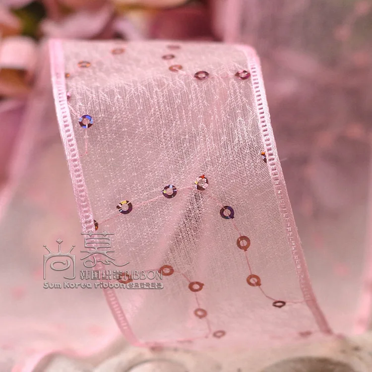 100yards 25mm 38mm glitter polka dots korean wired organza sheer ribbon for wedding decorative supplies flower packing ribbon - Цвет: light blue