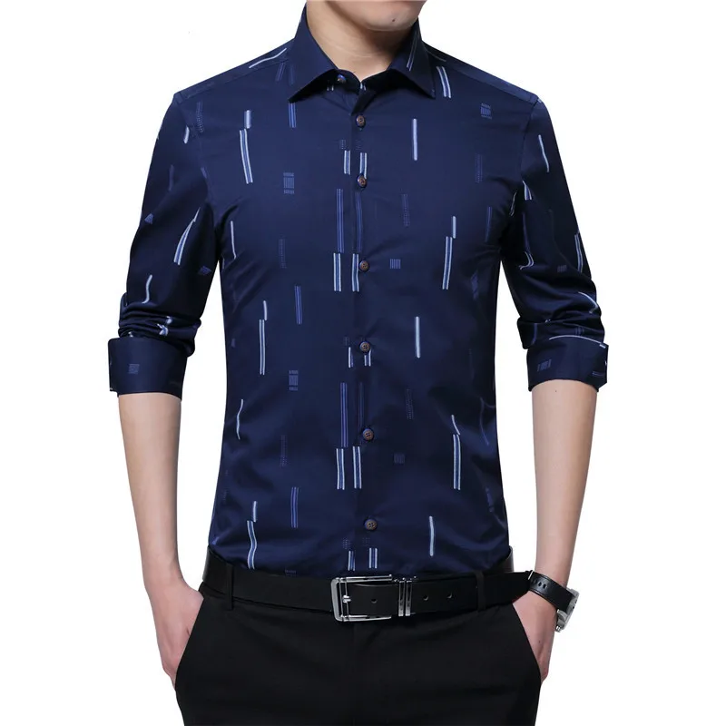 

TFETTERS Brand Autumn New Fashion Men Shirt Stripe Clothes Men Dress Shirts Long Sleeve Camisa Masculina Big Size 5XL