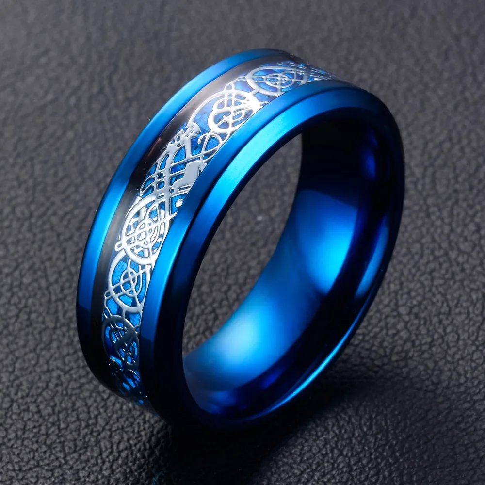 

Men's Rings Inlay Dragon Stainless steel Ring Wedding Jewelry Bands For Men Women