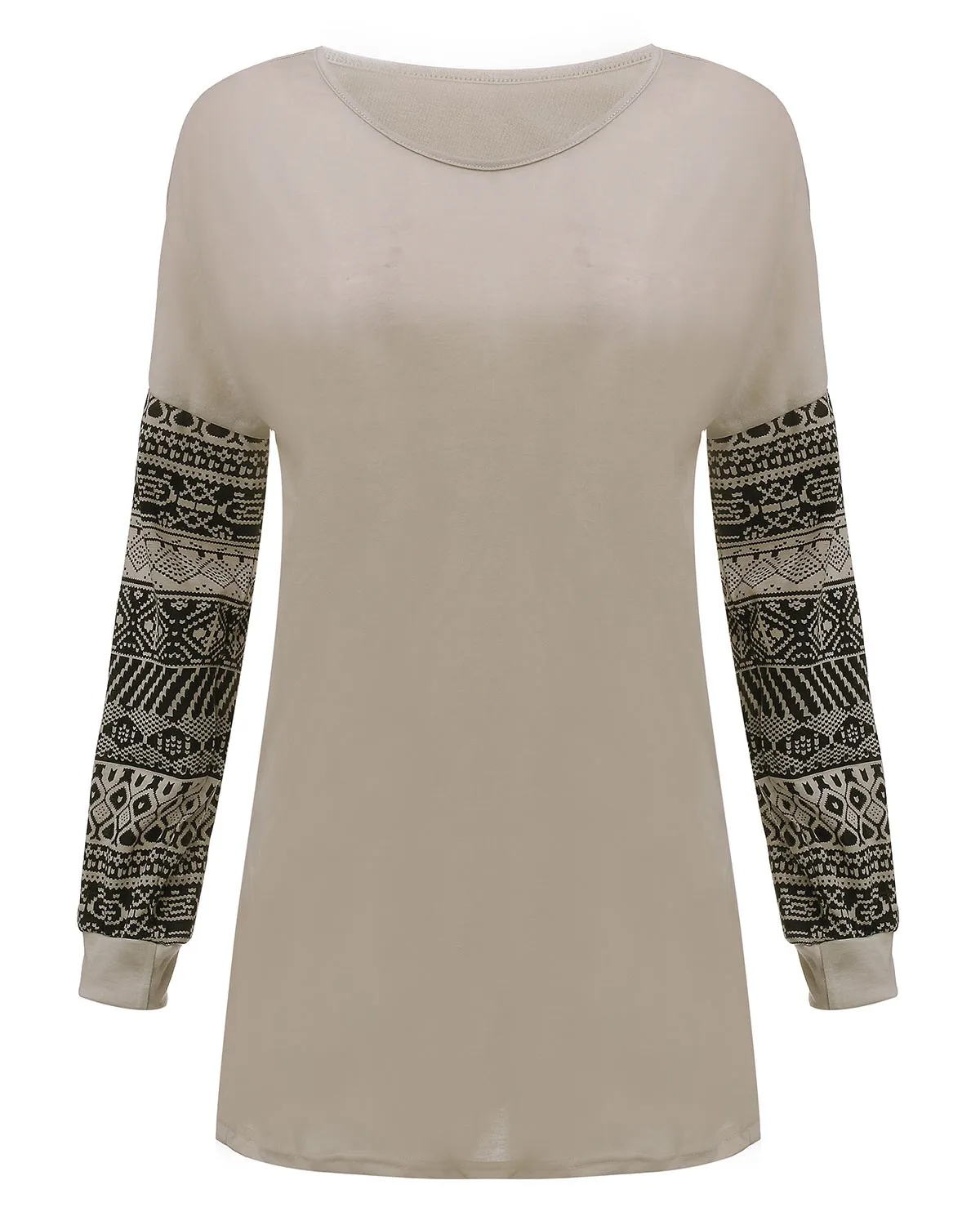 ZANZEA весенний винтажный женский топ, рубашки с длинным рукавом и круглым вырезом, элегантная повседневная тонкая футболка с принтом, больше размера 3XL - Цвет: Beige