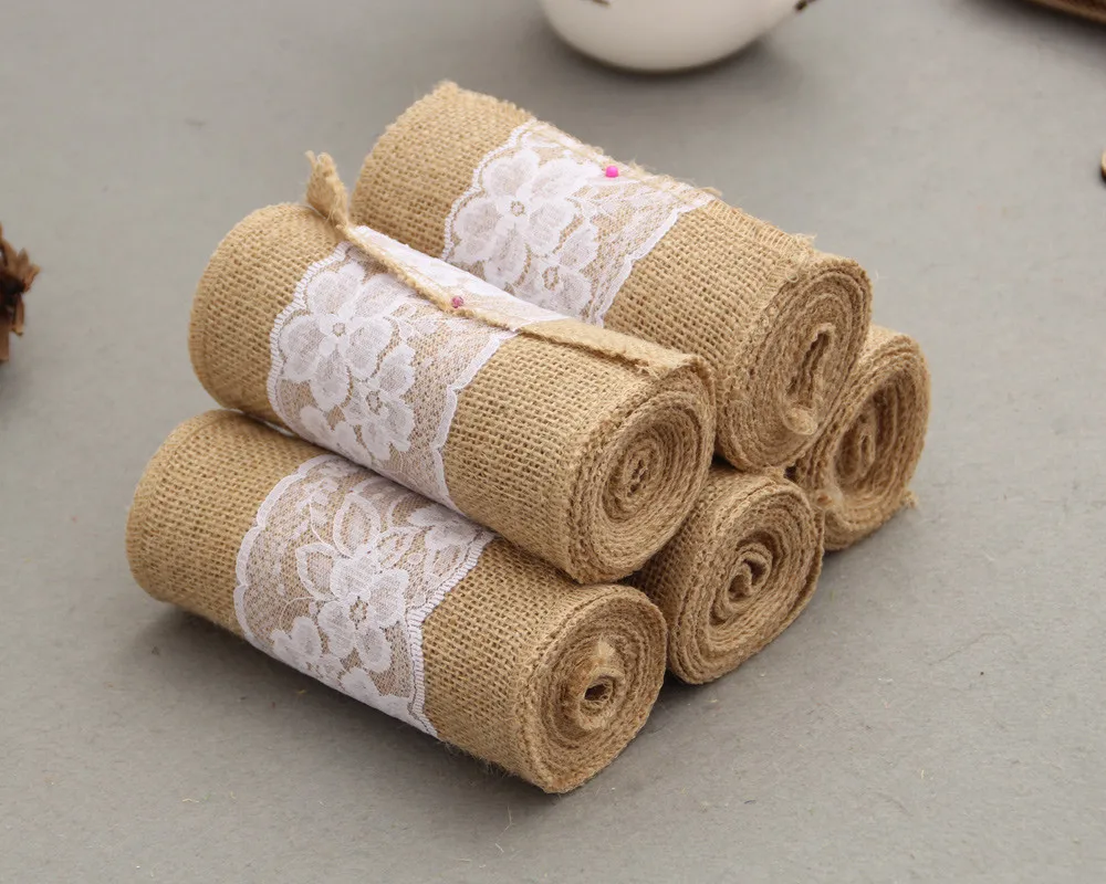 15cm*240cm Elegant Jute Lace Burlap Chair Tie Bow For Rustic Wedding