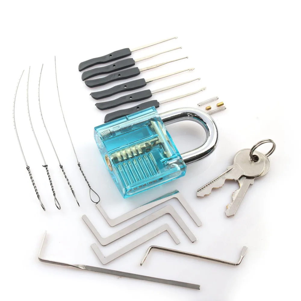 

Locksmith Tools Kit 3 In 1 Set Blue Transparent Lock ,5pcs Locksmith Wrench Tools,10pcs Locksmith Broken Key Extractor Tools