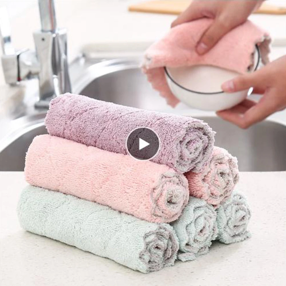 

Household Kitchen Towels Absorbent Thicker Double-layer Microfiber Wipe Table Kitchen Towel Cleaning Dish Washing Cloth