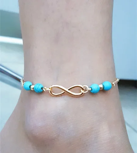 

New Boho Beach Beads Tassel Chain Anklet Barefoot Sandals Foot Jewelry Infinity Ankle Chain Bracelet Green Stone Beads Boho