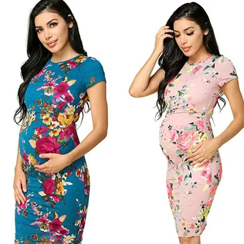 

Maternity gowns summer European American print pencil sexy dress pregnant woman dresses maternity dresses for photo shoot pink
