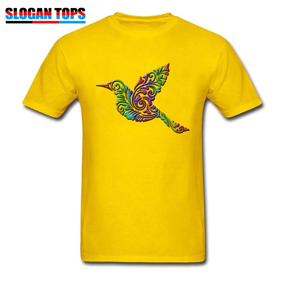  Men Tshirts Flying bird floral ornament decoration Design Tees Pure Cotton Round Collar Short Sleeve Hip hop Tees Father Day Flying bird floral ornament decoration yellow
