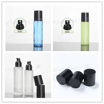 

High quality 80ml Blue/Green/Frosted Glass Lotion Pump Bottles with Big Black Lid,Perfume Spray Bottle,Empty Cosmetic Container