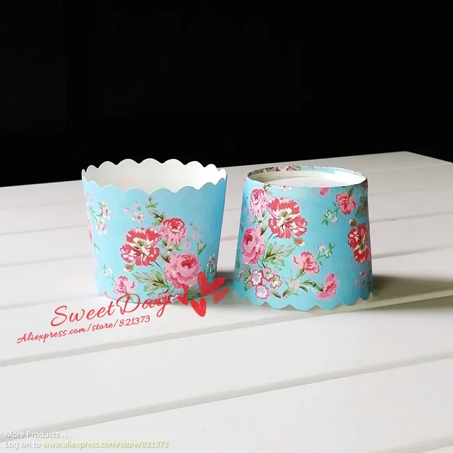 Free Shipping blue vintage flower small paper cupcake holder case