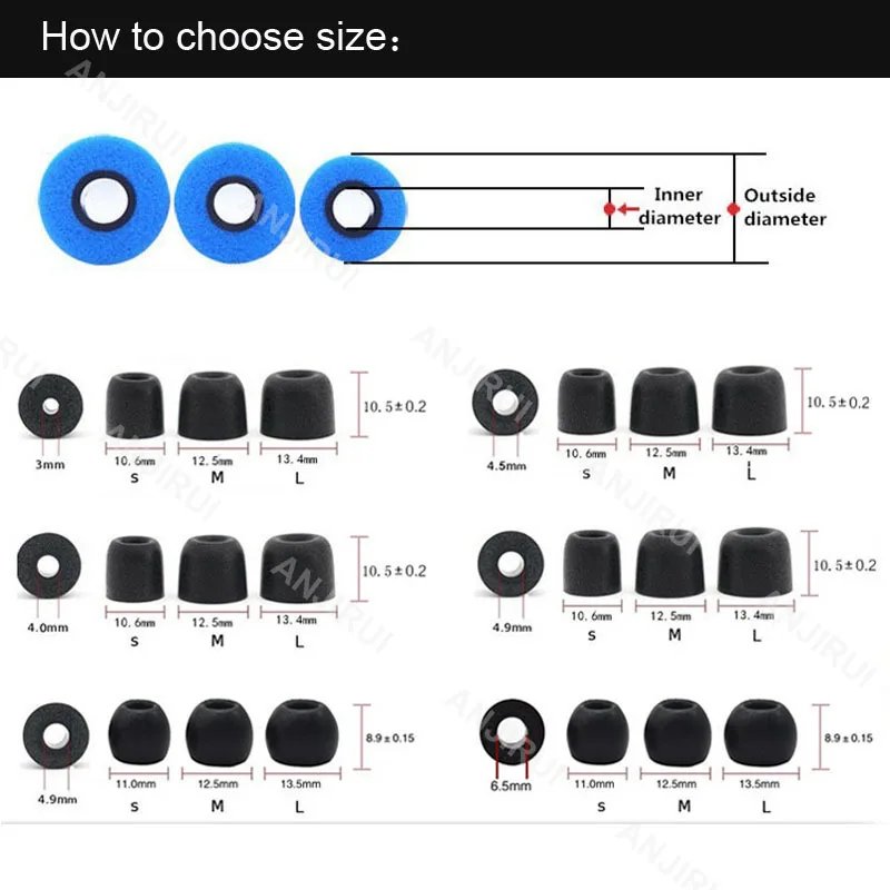 8 шт./4 пары ANJIRUI T300 M 4,0 мм калибра наконечники для наушников пены памяти губки амбушюры для наушников C набор гарнитуры аксессуары