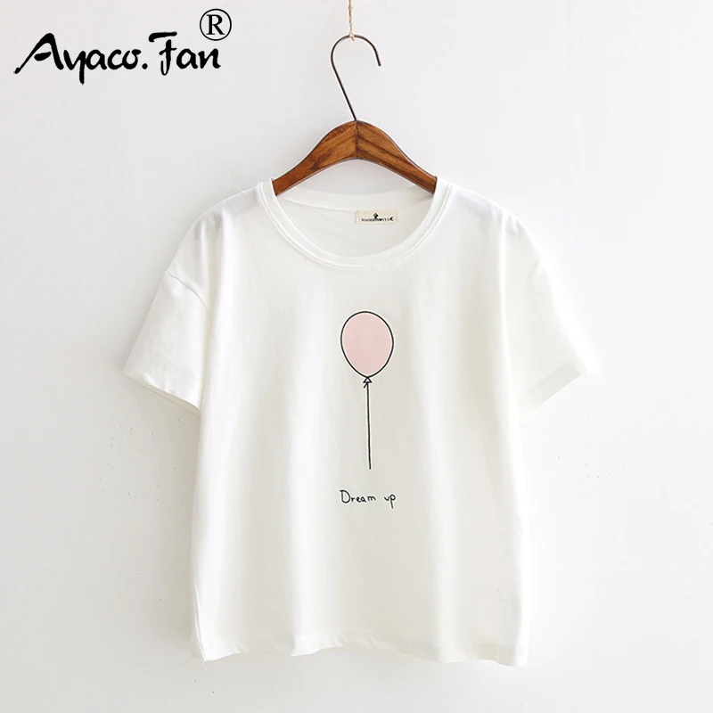 لطيف بالون طباعة تي شيرت للفتيات طالب الإناث النساء الصيف 2019 جديد بسيط س الرقبة ضئيلة قمم المحملات عارضة سيدة تي شيرت لطيف بالون طباعة تي شيرت للفتيات طالب الإناث النساء الصيف 2019 جديد بسيط س الرقبة ضئيلة قمم المحملات عارضة سيدة تي شيرت