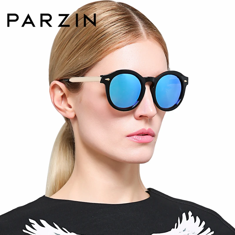 

PARZIN Colorful Round Plastic Polarized Sunglasses For Women Retro So Real Brand Spectacles Sun Glasses With Case 9820
