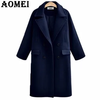 

2020 Women Wool Coat Long Casual Woolen New Winter Cape Tops Double Breasted Outerwear Clothing Fall Workwear for Office Ladies