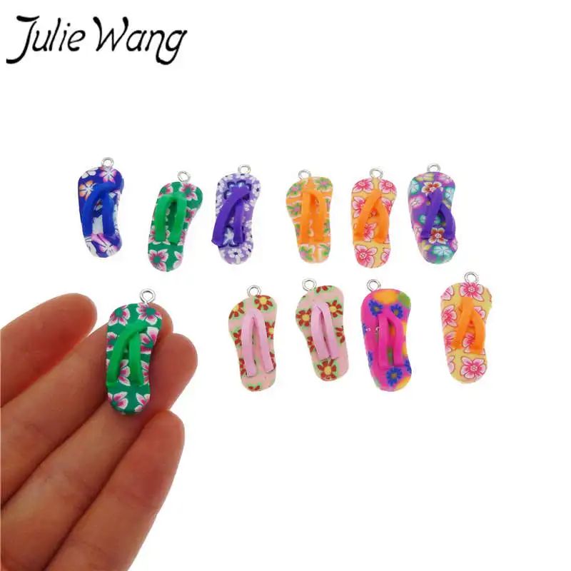 

Julie Wang 10/20/30PCS Colorful Fimo Flip Flops Charms Pendant Key Chain Handmade Crafts Phone Deco Jewelry Making Accessory