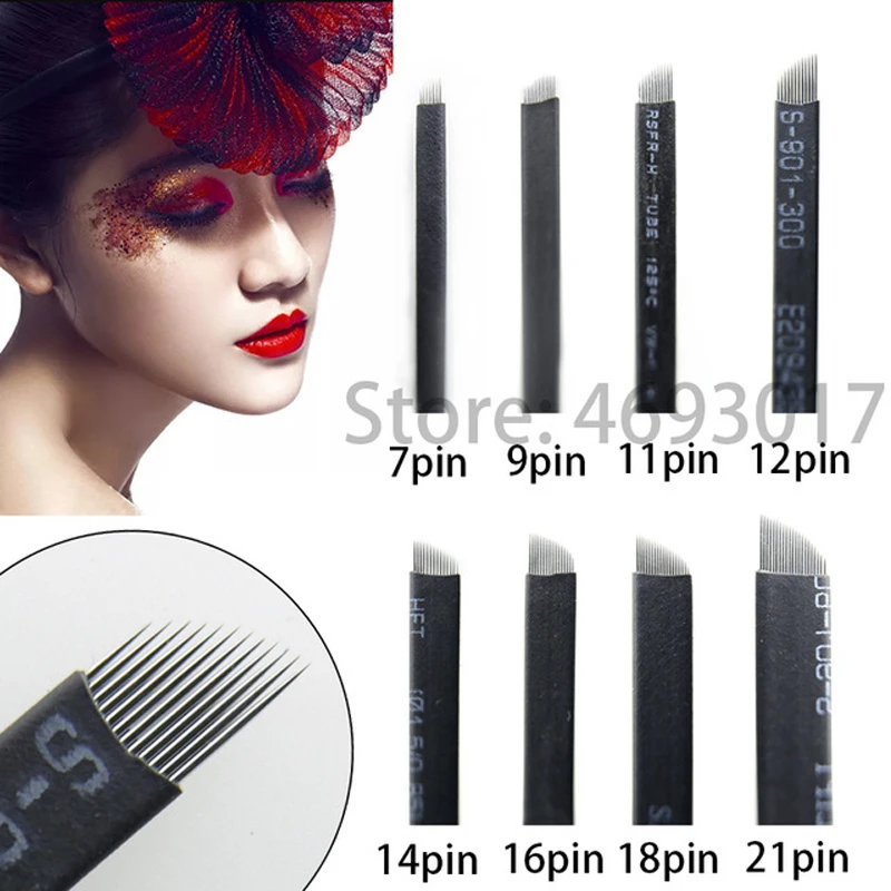 

5pcs Lamina Tebori Micro Agulha Microblading Needles Tattoo blade 7 11 12 14 Pin Flex U for Permanent Makeup Eyebrow Manual Pen