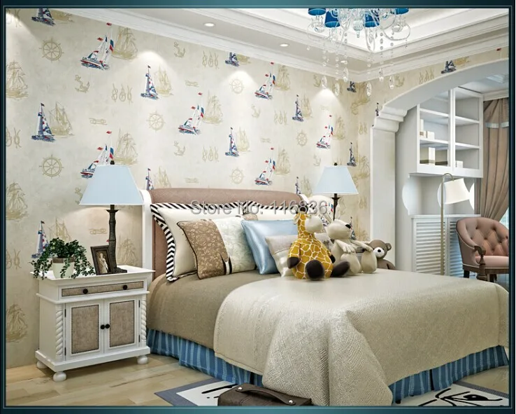 

Wallpaper sailing boat child real non-woven wallpaper british style cartoon