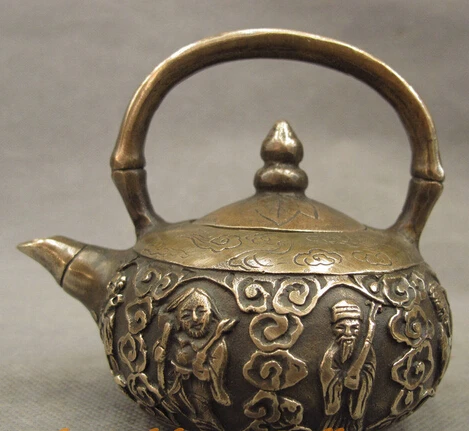 

xd 002968 Folk Chinese Bronze Copper BaXianGuoHai 8 Immortal God Statue Teapot Wine Pot