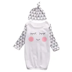 2018 новорожденный спальные мешки платье шляпа 2 шт. сонный глаза с длинным рукавом полосатый наряд домашний костюм милая Осенняя распродажа