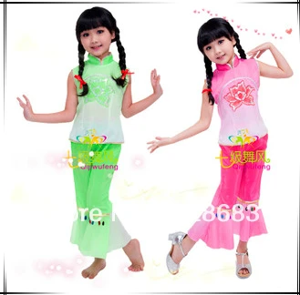

Ancient Traditional Chinese Folk Dance Dress Children Girls Dance Clothes Service Fan Dance Kids