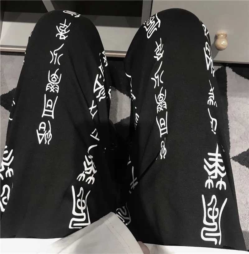 Корейский Ulzzang китайский стиль Ретро буквенные штаны Свободные печатные шикарные повседневные винтажные стильные шикарные спортивные штаны осенние панковские брюки