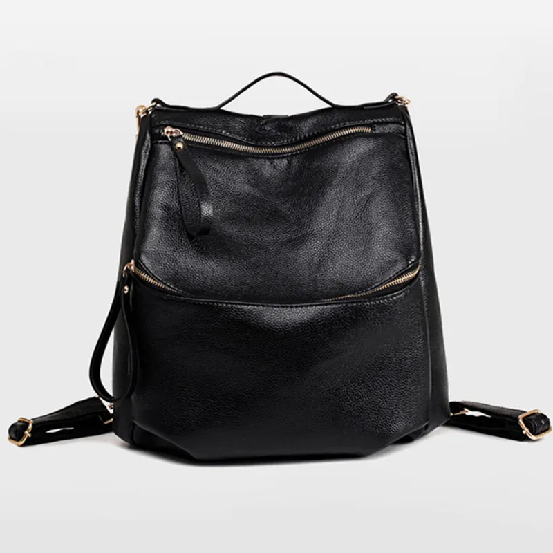 Кожаный рюкзак черный рюкзак женский школьный, с мягкой спинкой сумки женские путешествия кожаный пакет рюкзак кожаный женский