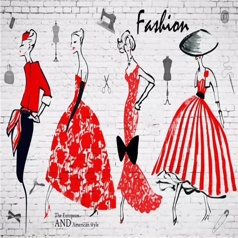 

Fashion hand-painted beauty clothing store background high-grade wall cloth manufacturers wholesale wallpaper mural photo wall