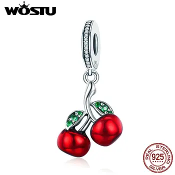 

WOSTU High Quality Real 925 Sterling Silver Red Cherry Pendant Charms fit Original Women Bracelet Necklace 925 Jewelry CQC784