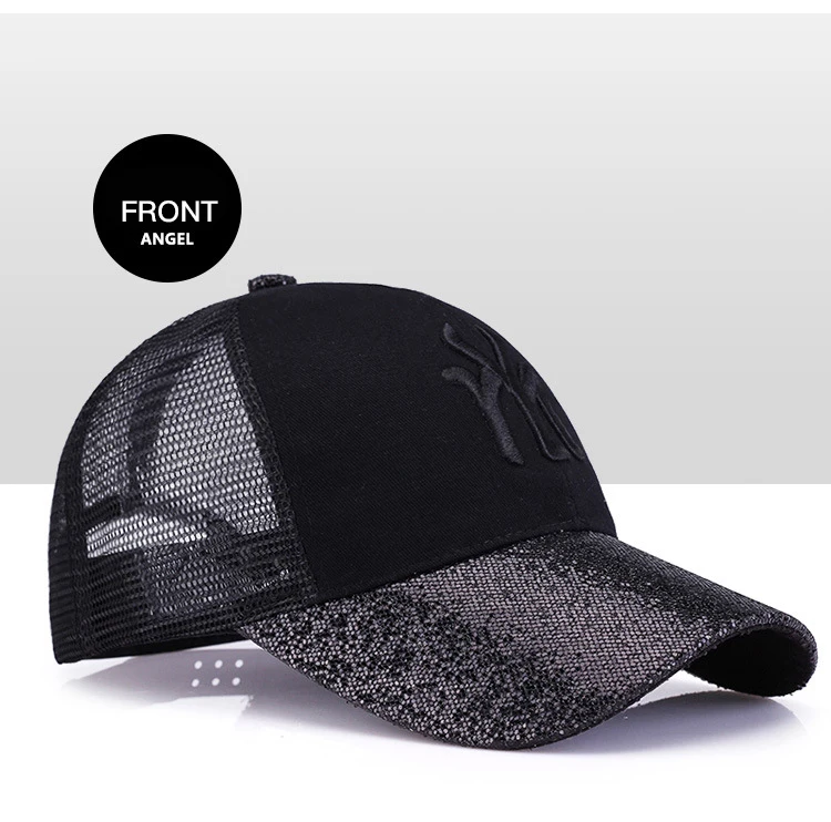 QIXINCAT New Fashion Shiny Glett Women Summer Sports Outdoors Adjustable Mesh Baseball Cap NY Embroidery High Quality Punk Hat