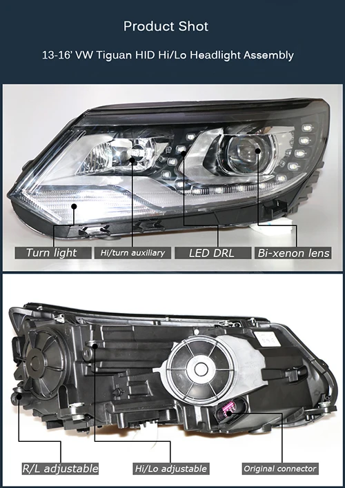 HID Bixenon High Low Beams Headlight Assembly With LED DRLs For VW Tiguan 2013-2016 Car 4
