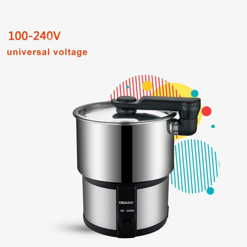 

110-240V Mini Multicooker 450W Electric Skillet Split Stainless Steel Hot Pot Electric Cooker Portable Travel Cooking Pot