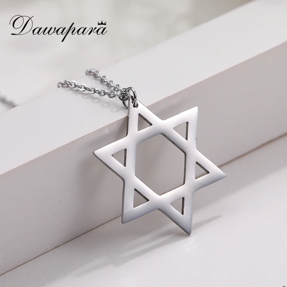 

Dawapara New Fashion Trendy Hexagonal Star Pendant Necklaces Hollow Stainless Steel Pendant Link Chain Boyfriend Gift Jewlery