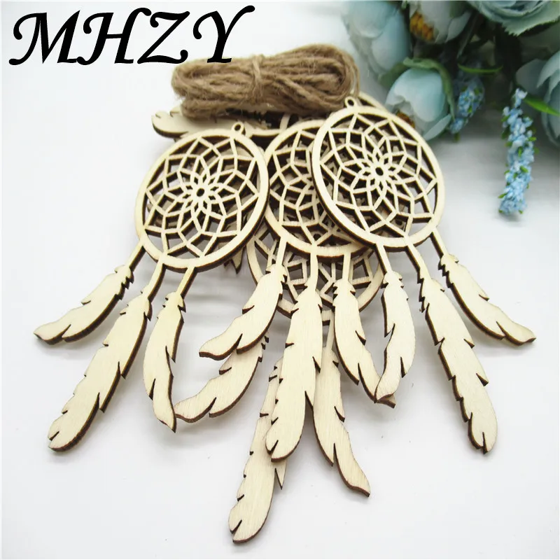 

10/20pcs 9cm Natural Wooden Dream Catcher Feather Decoration Pattern Art Collection Craft Handmade for Home decoration diy Q55