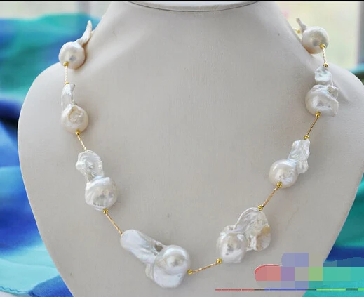 

HOT## Wholesale >>>> Huge 20" 40mm white baroque KESHI REBORN PEARL GOLDEN NECKLACE p3261