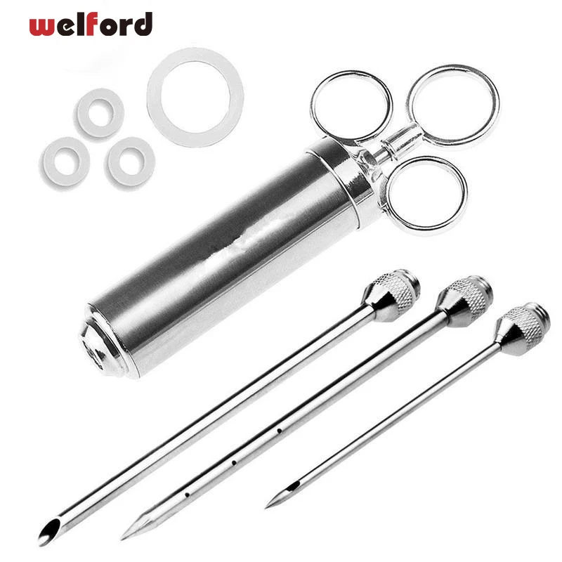 

2Food Flavor Seasoning BBQ Meat Syringe Marinade Injector Kit Durable Injection Gun with 3Needles for Pork Chicken Turkey