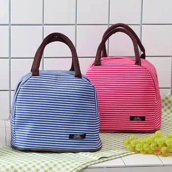 

Portable Lunch Bag Stripe Thermal Insulated Lunch Box Tote Cooler Bag Bento Pouch Lunch Container School Food Storage Bags