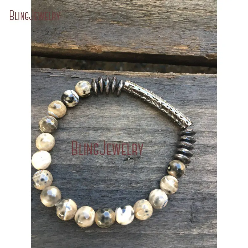 20180409-BM10765-Pave Bar Agate Beaded Stretch Bracelet Shabby Chic Stretch Bracelet Boho Cz Layering Beaded Bracelet Stackable Bracelet Micro Pave_5