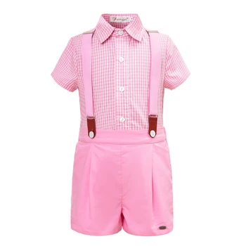 

Pettigirl 2020 Boys Clothing Sets Pink Grid Design Summer Kids Clothes Grid Top With Shorts Child Clothing B-DMCS103-B235-PINK
