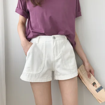 

2019 Summer New Pattern Female Student White Denim Loose Casual Shorts