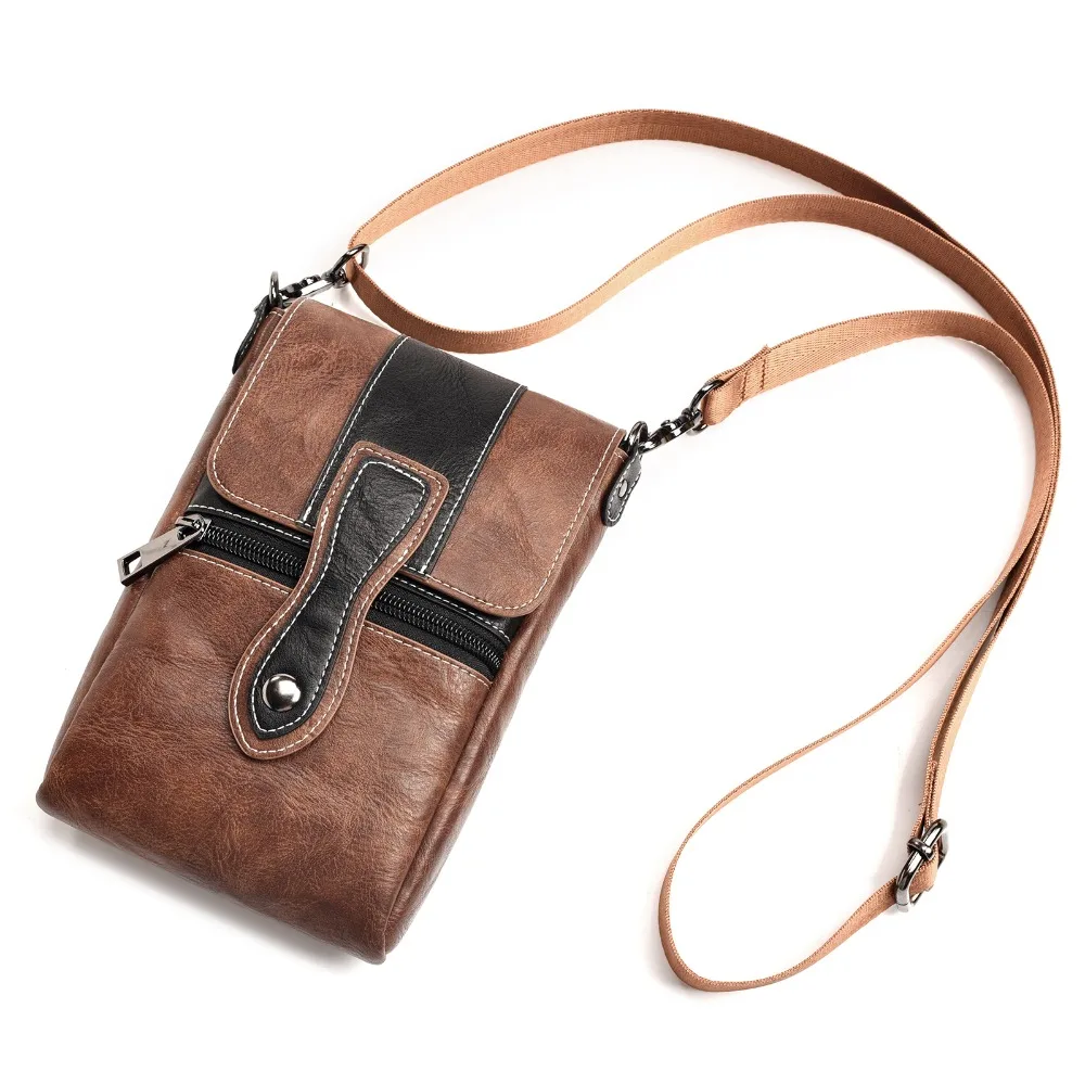 

Men's PU Leather Mobile Phone Storage Small Waist Belt Pack Bag Multi-Function Messenger Bag Retro Business Office Shoulder Case