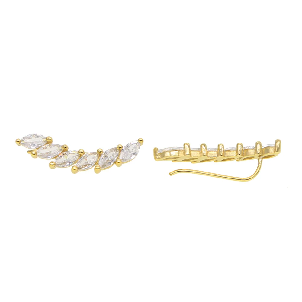 Позолоченные высококачественные фианит огранки «маркиза» Длинные альпинистские женские манжеты для ушей из стерлингового серебра 925 пробы Свадебные потрясающие серьги с украшениями