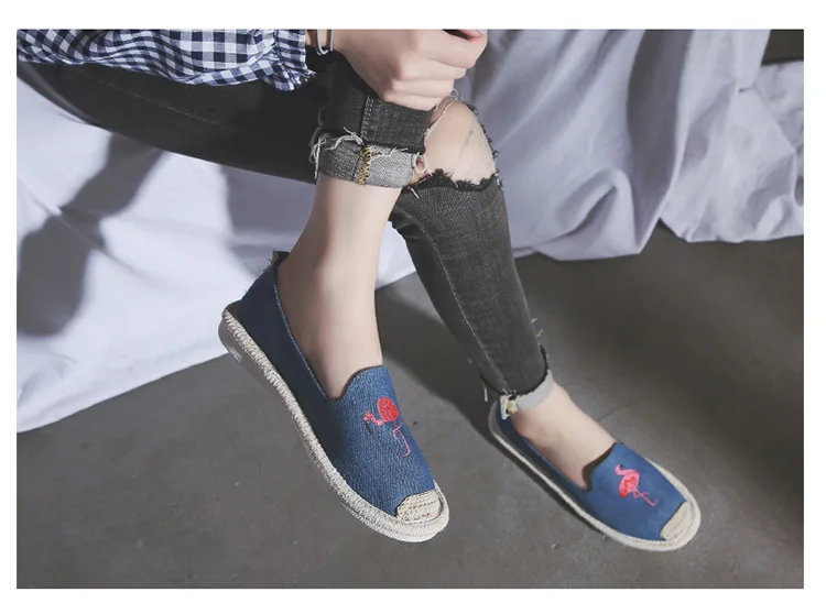 Kalupao 2018 Girls Shoe Embroidery Embroidery  Flamingo Canvas Shoes Summer Flat Asakuchi Fisherman Shoes Breathable Casual Shoe (24)