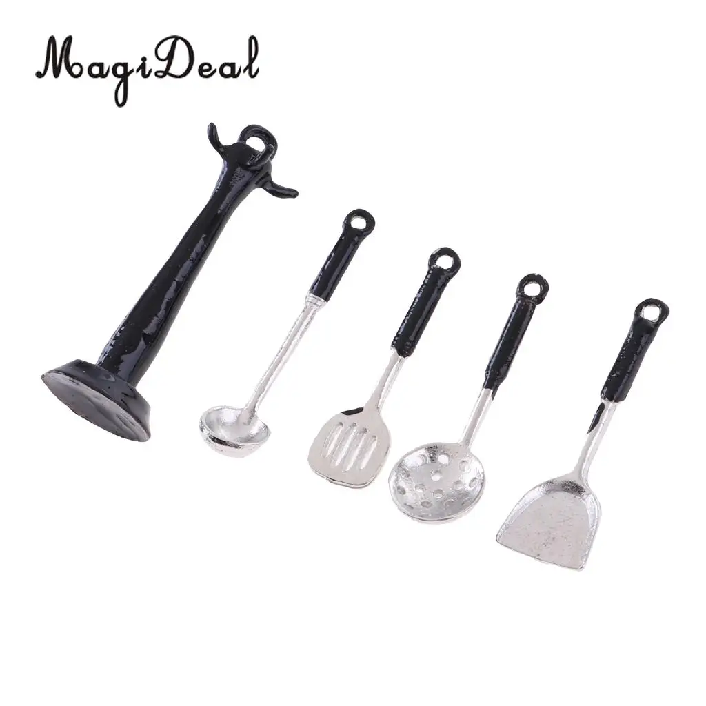 1/12 Scale Dollhouse Miniature Kitchenware Kitchen Accessories Metal Cooking Utensils Tools 4 Pieces Set Silver