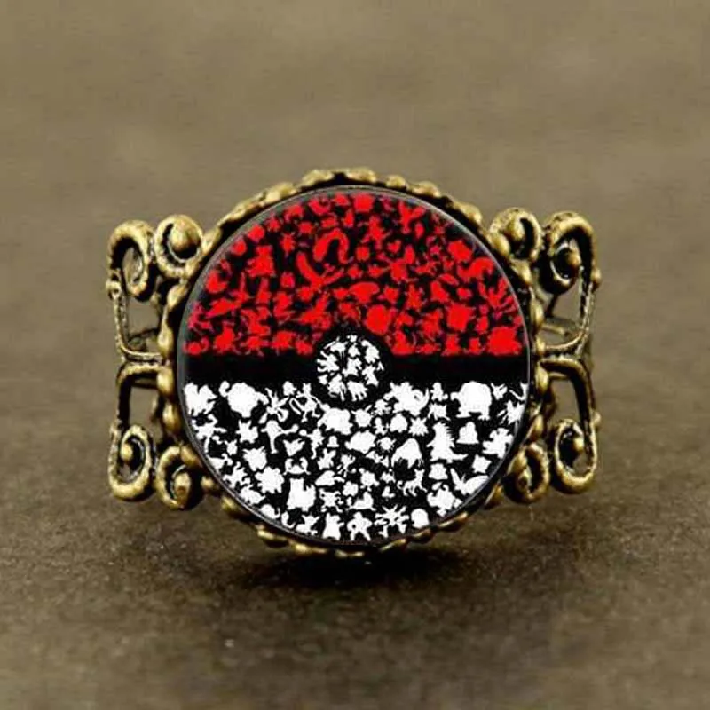 

New Pokemon Pokeball Photo game gamer brass silver Ring charm Steampunk doctor who 1pcs/lot women mens vintage