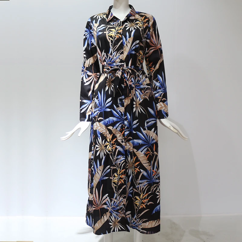 Aachoae Summer Long Dress Women Floral Print Boho Dress Long Sleeve Turn Down Collar Shirt Dress Ladies Casual Dresses Vestidos