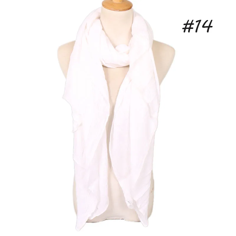 Качественный искусственный шелк, однотонный мусульманский шарф хиджаб, хлопок, африканские женские повязки на голову, исламский тюрбан, длинная шаль, Малайзия, обертывание, большой размер - Цвет: 14 white