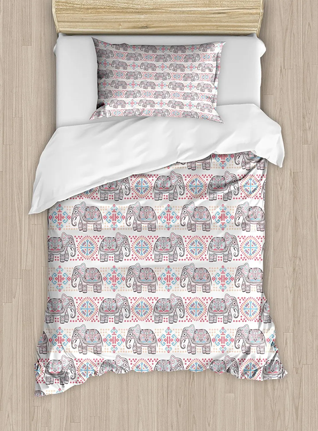 

Elephant Duvet Cover Set Elephant Figures with Rich Tribal Ornaments Boho Mexican Details Folkloric Retro Bedding Set Multicolor