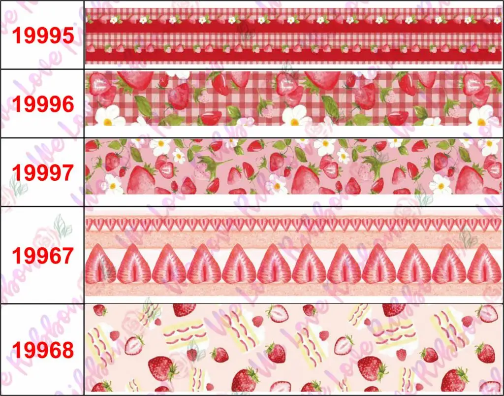 16 мм-75 мм Клубничная серия фруктовый торт розовый горошек напечатанный Grosgrain/Foe лента Геометрическая проверка цветок DIY бант для волос 50 ярдов/рулон